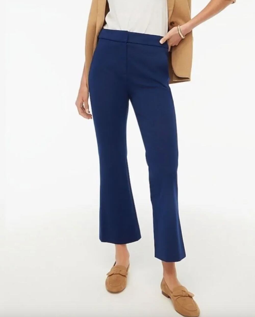 J.Crew Petite Kelsey Cotton Blend Flare Pant High Waist Navy Slim Crop US 2P NWT